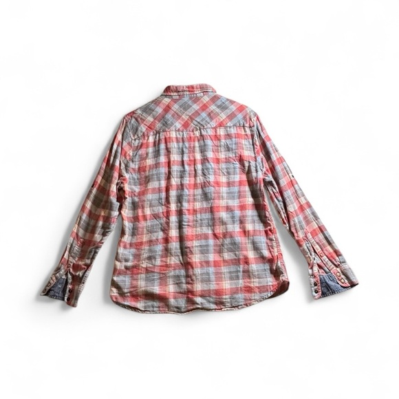 JACHS Girlfriend Coral and Blue Plaid Button-Down Long Sleeve Shirt Size Large - Picture 5 of 8